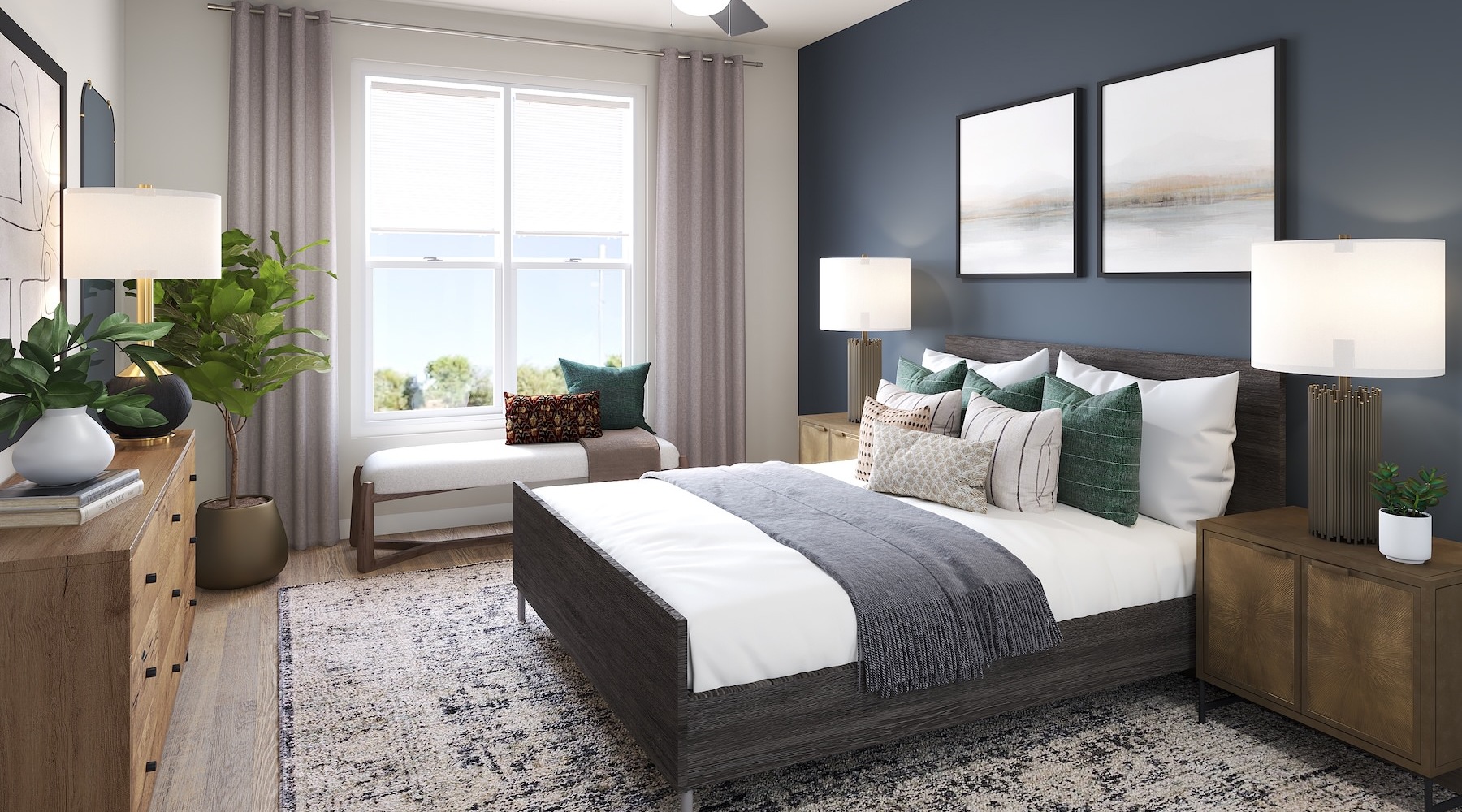 a bedroom with a bed and a dresser