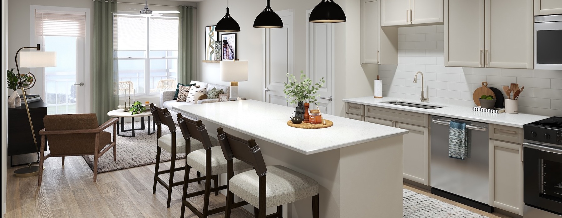 a kitchen with a dining table and chairs