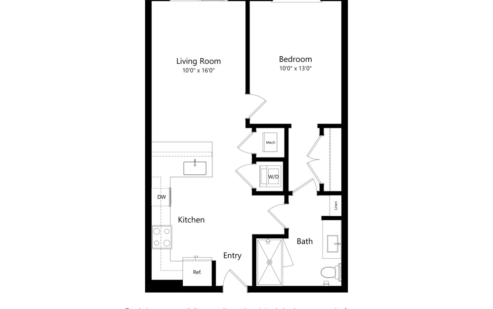 Abercorn - 1 bedroom floorplan layout with 1 bathroom and 661 square feet (2D)