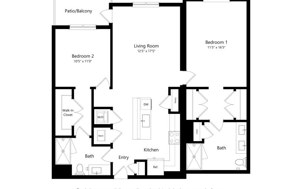Beachwood - 2 bedroom floorplan layout with 2 bathrooms and 1191 square feet (2D)